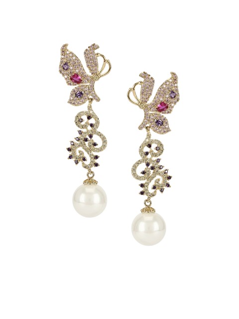 

BrashBug Gold-Plated & Off-White Quirky Drop Earrings