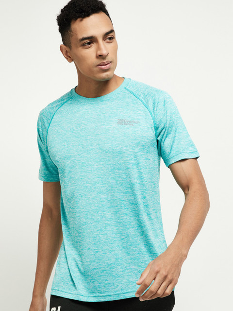 

max Men Sea Green Solid Round Neck T-shirt
