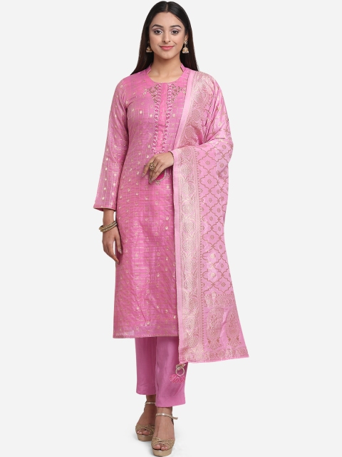 

BOMBAY SELECTIONS Women Pink & Gold-Colour Woven-Design Unstitched Dress Material