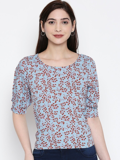 

People Women Blue Printed Top