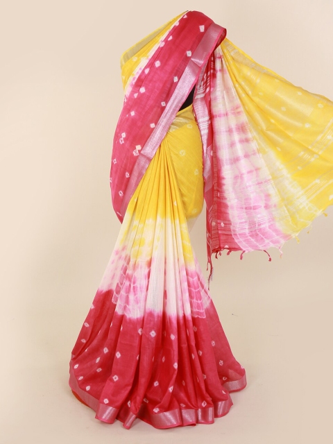 

Pothys Multicoloured Printed Linen Blend Saree with Zari Border, Multi