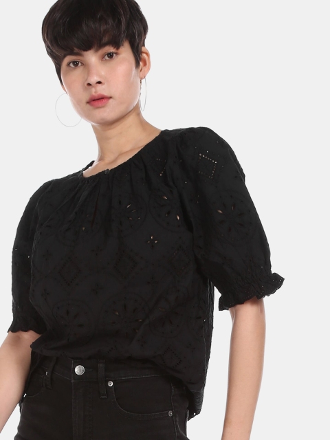 

GAP Women Black Embroidered Top