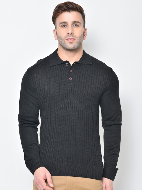 

Chkokko Men Black Self Design Pullover Sweater