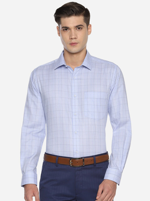 

Van Heusen Men Blue & Off-White Regular Fit Checked Formal Shirt