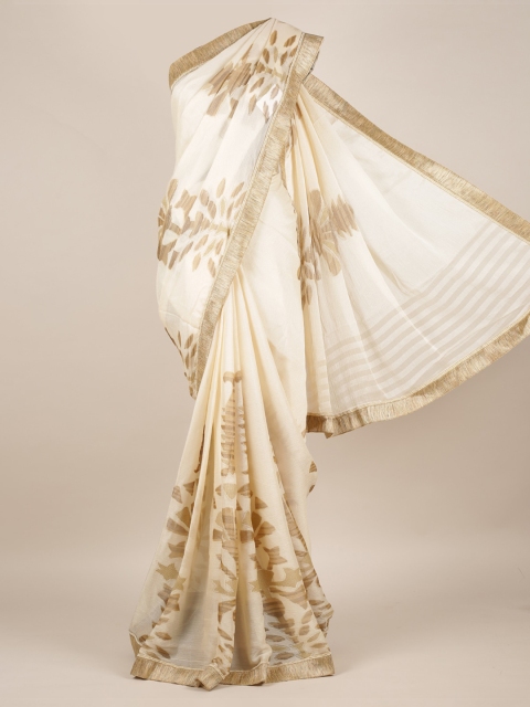 

Pothys Cream-Coloured Printed Poly Chiffon Saree