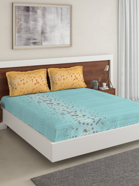 

DDecor Blue & Yellow Printed 144 TC Queen Bedsheet with 2 Pillow Covers