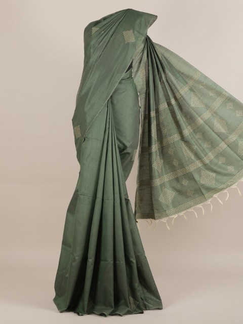 

Pothys Green Embroidered Jute Silk Saree