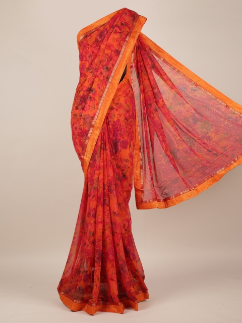 

Pothys Orange Printed Poly Chiffon Saree