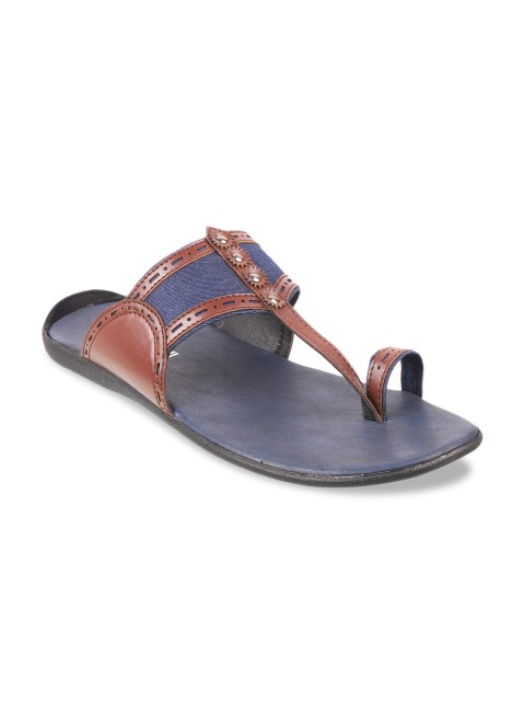 

Mochi Men Brown & Blue Solid Comfort Sandals