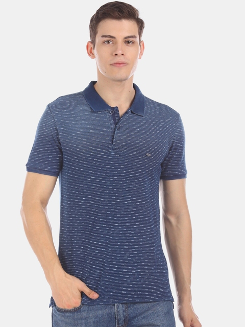

True Blue Men Blue Self Design Polo Collar T-shirt