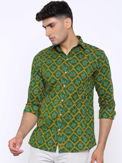 

Tistabene Men Green & Yellow Regular Fit Printed Casual Shirt