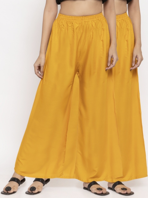 

NEUDIS Women Pack Of 2 Yellow Solid Wide-Leg Palazzos
