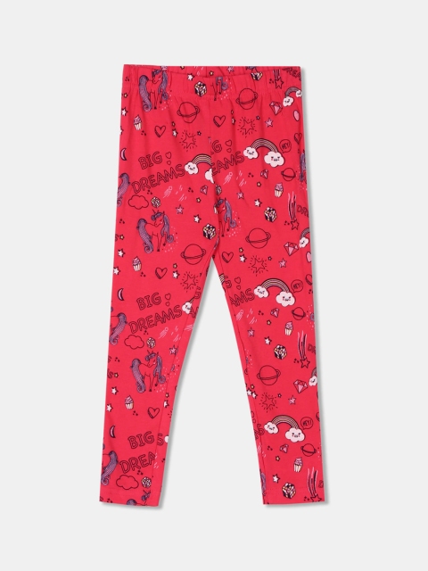 

Cherokee Girls Fuchsia-Pink & Black Printed Ankle-Length Leggings