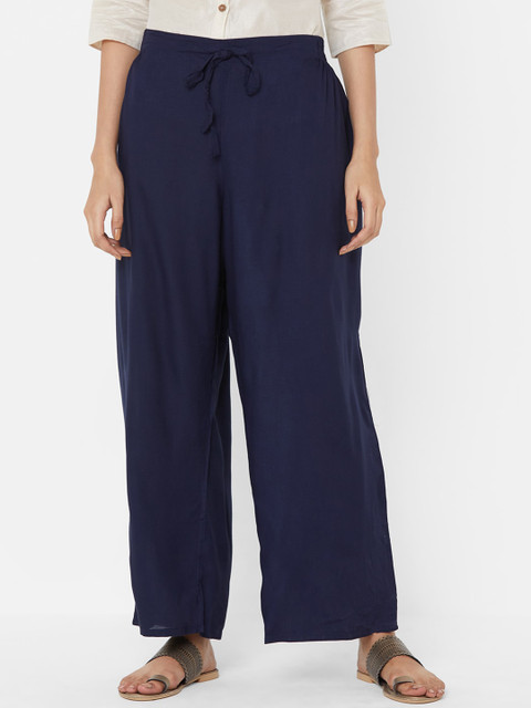 

Vedic Women Navy Blue Solid Flared Palazzo
