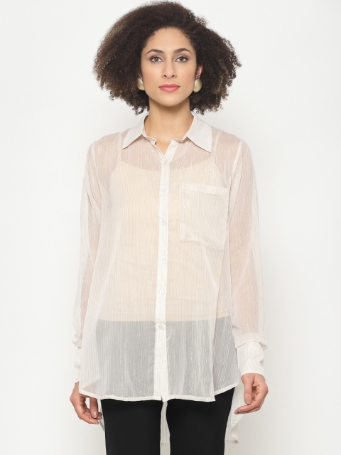 

Twenty3 Women Off-White Regular Fit Solid Sheer Casual Shirt