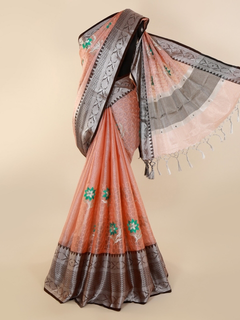 

Pothys Peach-Coloured Embroidered Tissue Saree