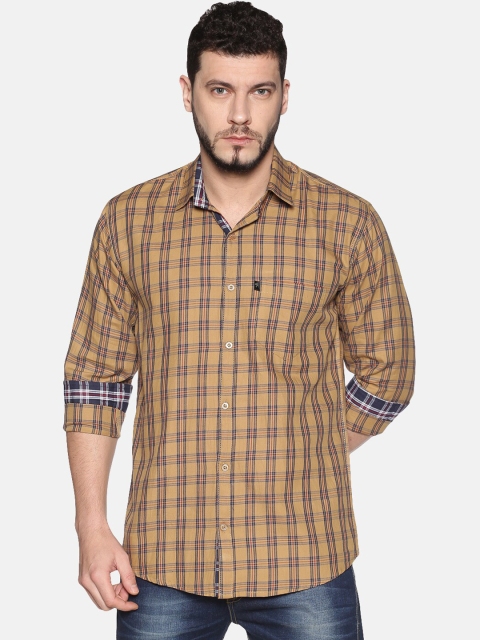 

LEVIZO Men Beige & Navy Blue Regular Fit Checked Casual Shirt