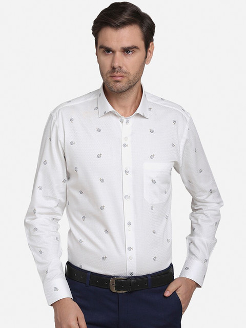 

METAL Men White Slim Fit Printed Casual Shirt