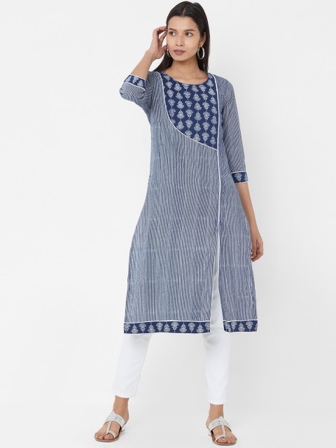 

Vedic Women Blue Yoke Design A-Line Kurta