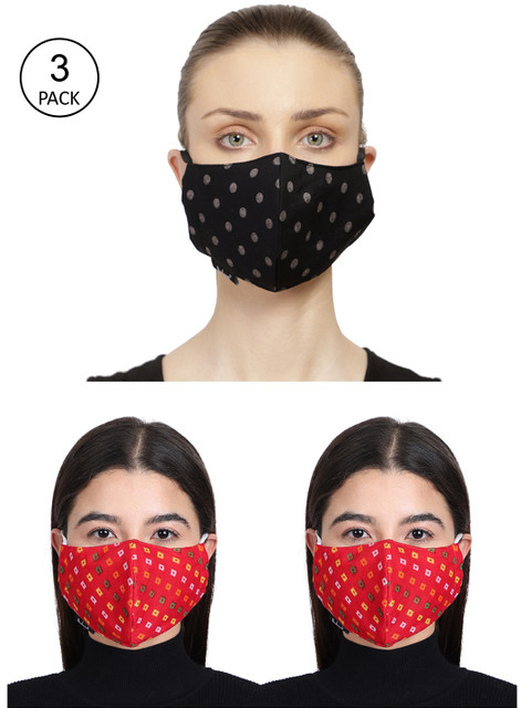 

Anekaant Unisex Pack Of 3 Printed 3-Layer Outdoor Face Masks, Red