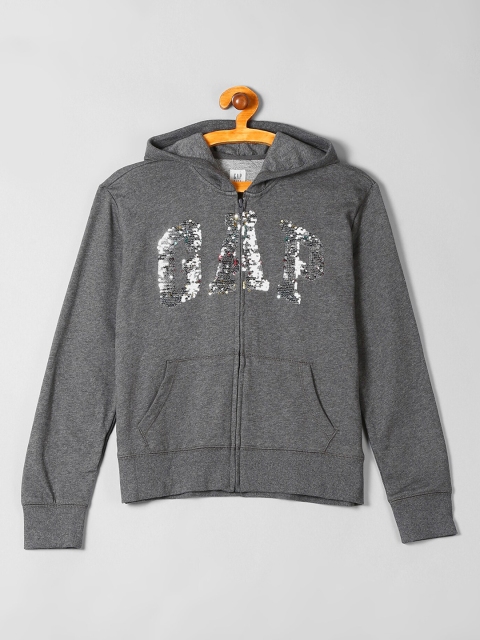 

GAP Girls Grey Embellished Hooded Cotton Sweatshirt
