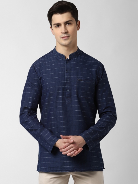 

Peter England Men Navy Blue Striped Straight Kurta