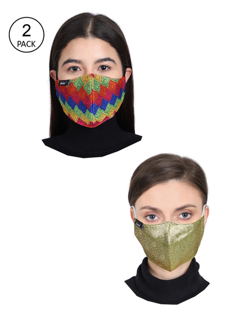 

Anekaant Women Pack of 2 Embellished 3-Ply Reusable Fabric Fashion Mask, Gold