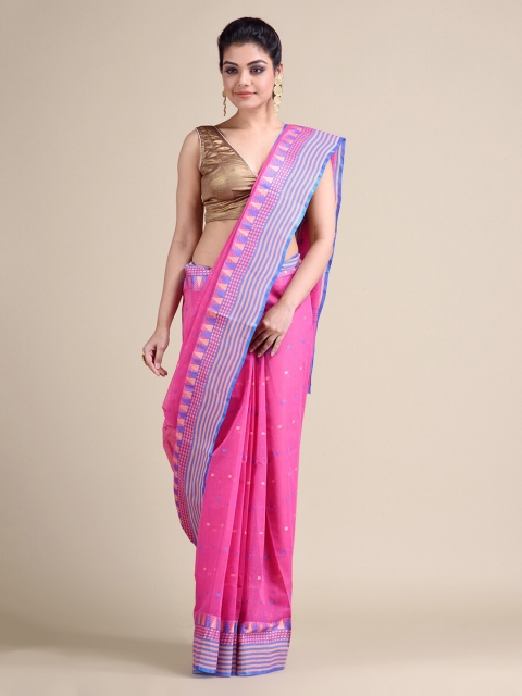 

Mitera Pink Pure Cotton Woven Design Taant Saree