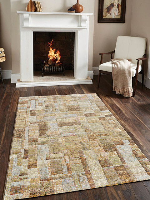 

OBSESSIONS Brown & Beige Checkered Pattern Anti-Skid Carpet