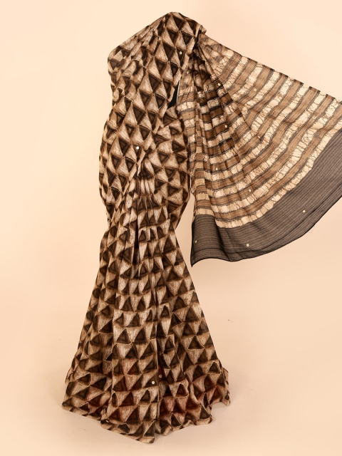 

Pothys Brown & Beige Cotton Blend Woven Design Saree