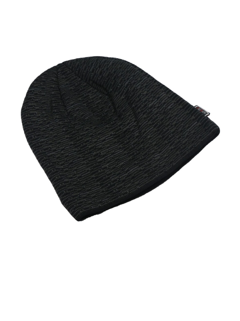 

iSWEVEN Unisex Black Solid Self-Design Woven Expandable Beanie