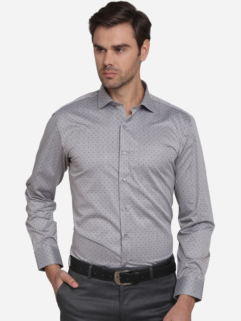 

Greenfibre Men Grey Regular Fit Printed Dobby Formal Shirt