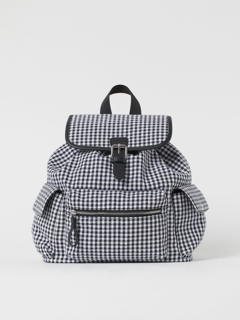 

H&M Women Black & White Nylon Backpack