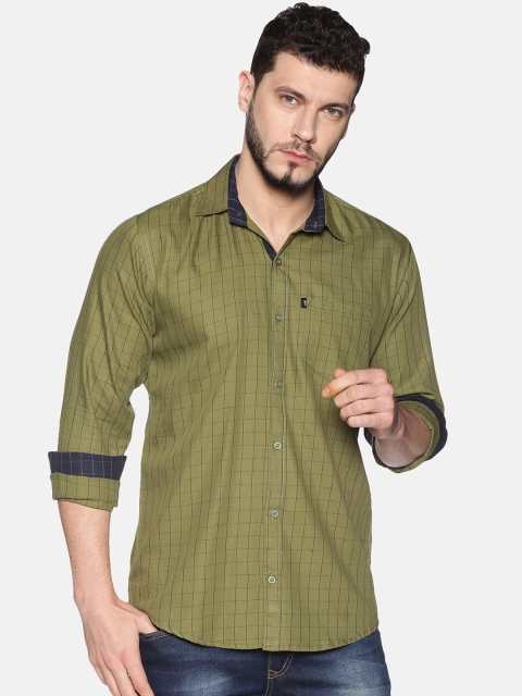 

LEVIZO Men Olive Green Regular Fit Checked Casual Shirt