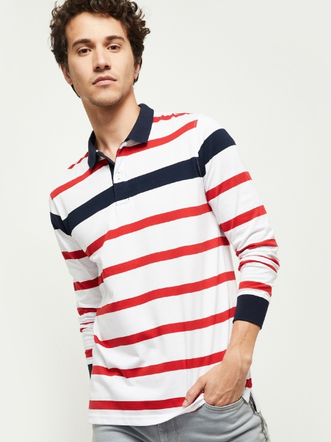 

max Men Off-White & Red Striped Polo Collar T-shirt