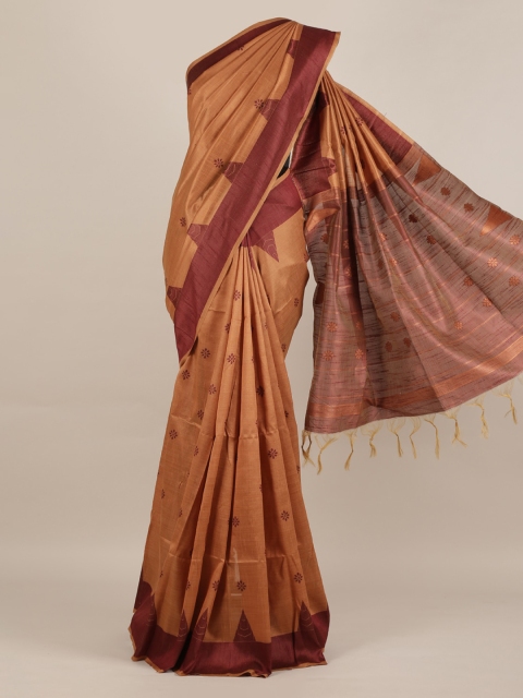 

Pothys Copper-Toned Printed Jute Silk Saree