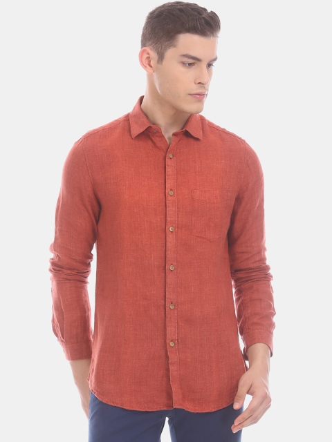 

True Blue Men Rust Slim Fit Solid Casual Shirt
