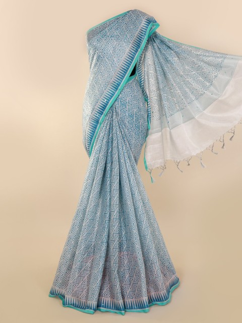 

Pothys Blue & White Tissue Printed Saree