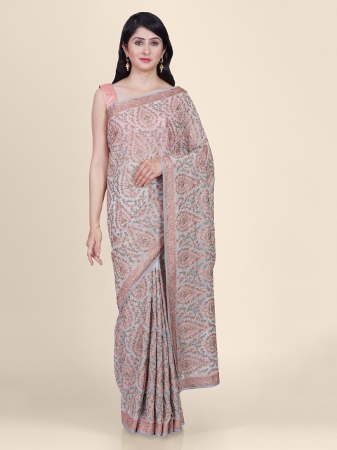 

KAJREE Grey & Brown Printed Mysore Silk Saree