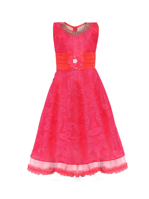 

Aarika Girls Red Self Design Fit and Flare Dress