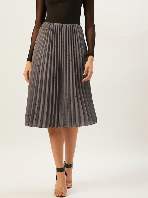

ANVI Be Yourself Women Grey & Black Printed A-Line Midi Skirt