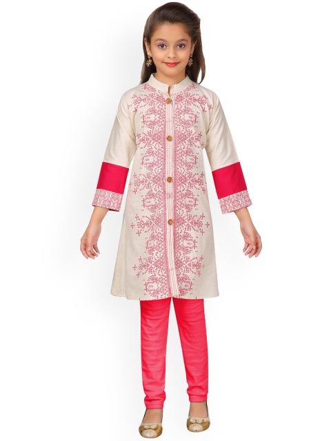 

Aarika Girls Pink & Off White Printed A-Line Kurta