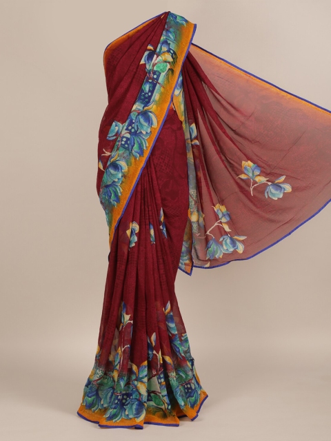 

Pothys Magenta Woven Design Poly Chiffon Saree