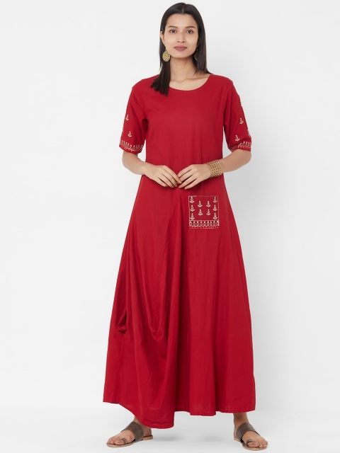 

Vedic Women Maroon Solid Maxi Dress