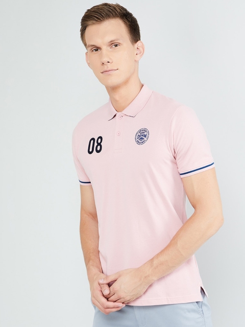 

max Men Pink Solid Polo Collar T-shirt