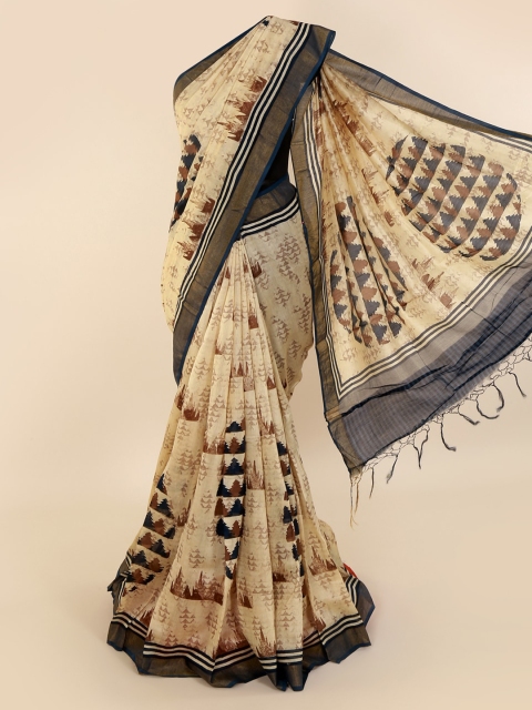 

Pothys Cream-Coloured Printed Cotton Blend Saree
