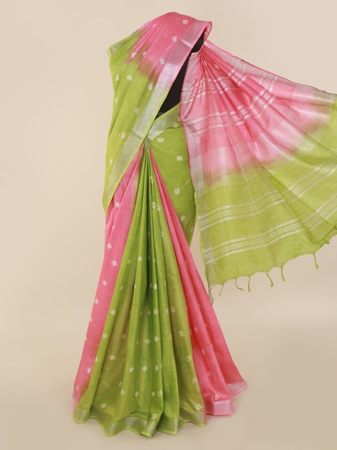 

Pothys Green & Pink Linen Blend Woven Design Saree