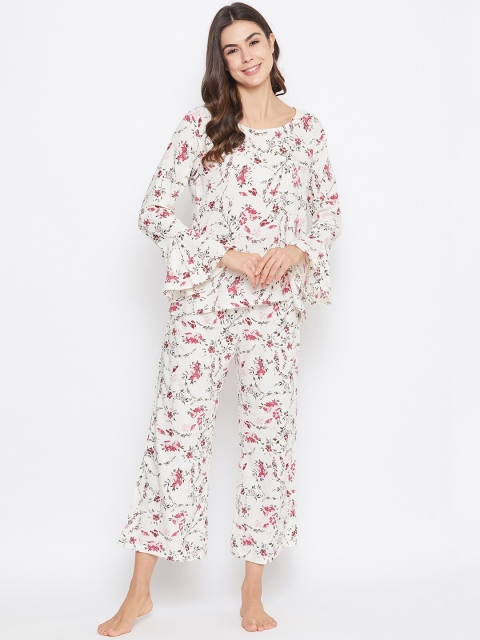 

Clovia Women Pink & White Floral Printed Night Suit