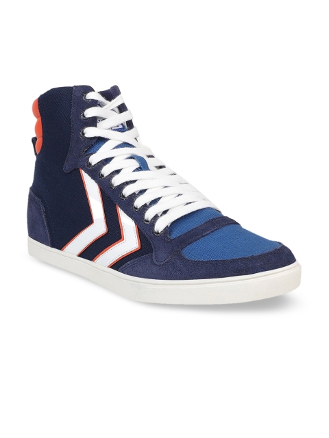 

hummel Unisex Navy Blue Striped Canvas Mid-Top Sneakers