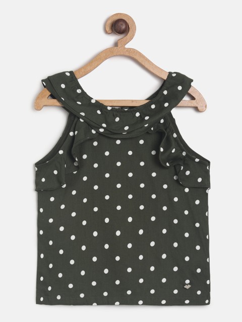 

TALES & STORIES Girls Olive Green Printed Top
